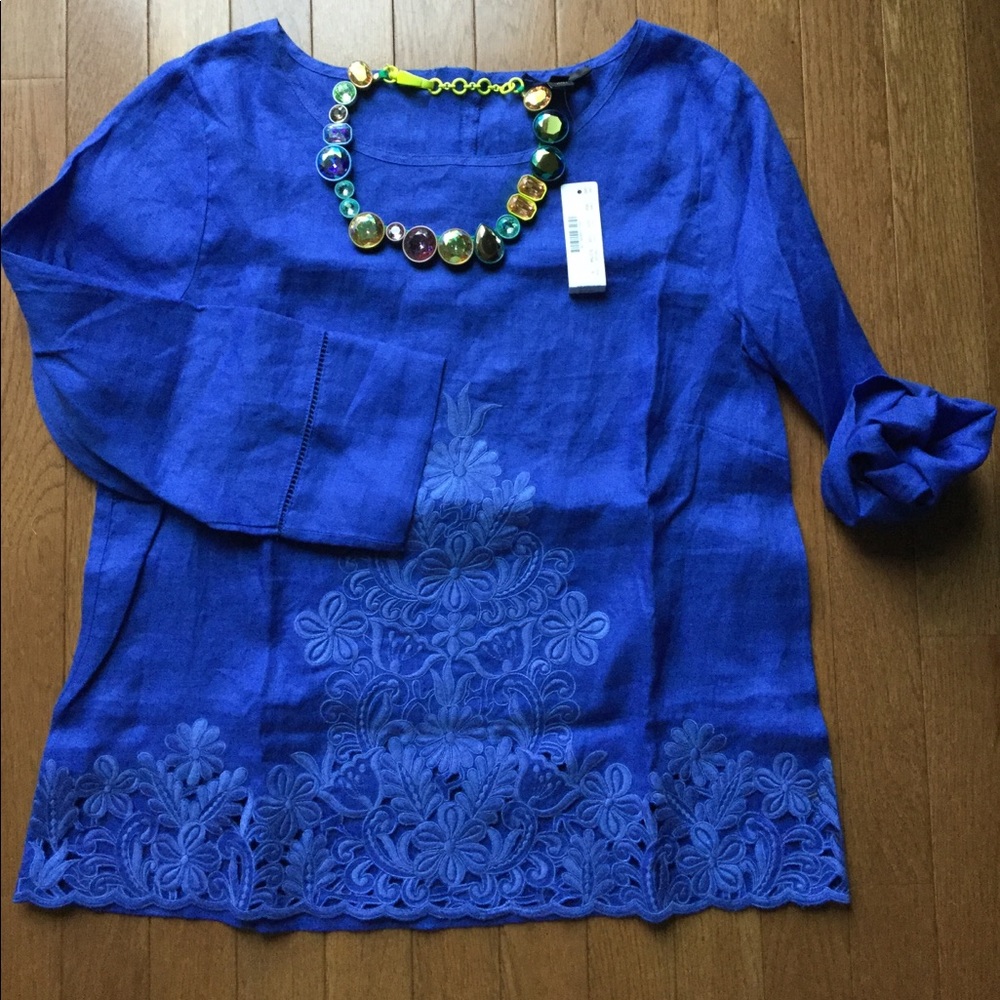 J Crew Embroidered Linen Top